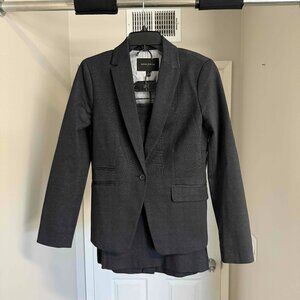 Banana Republic Womens Blazer Knee Skirt Suit Set Size 2 Blue Grey Plaid